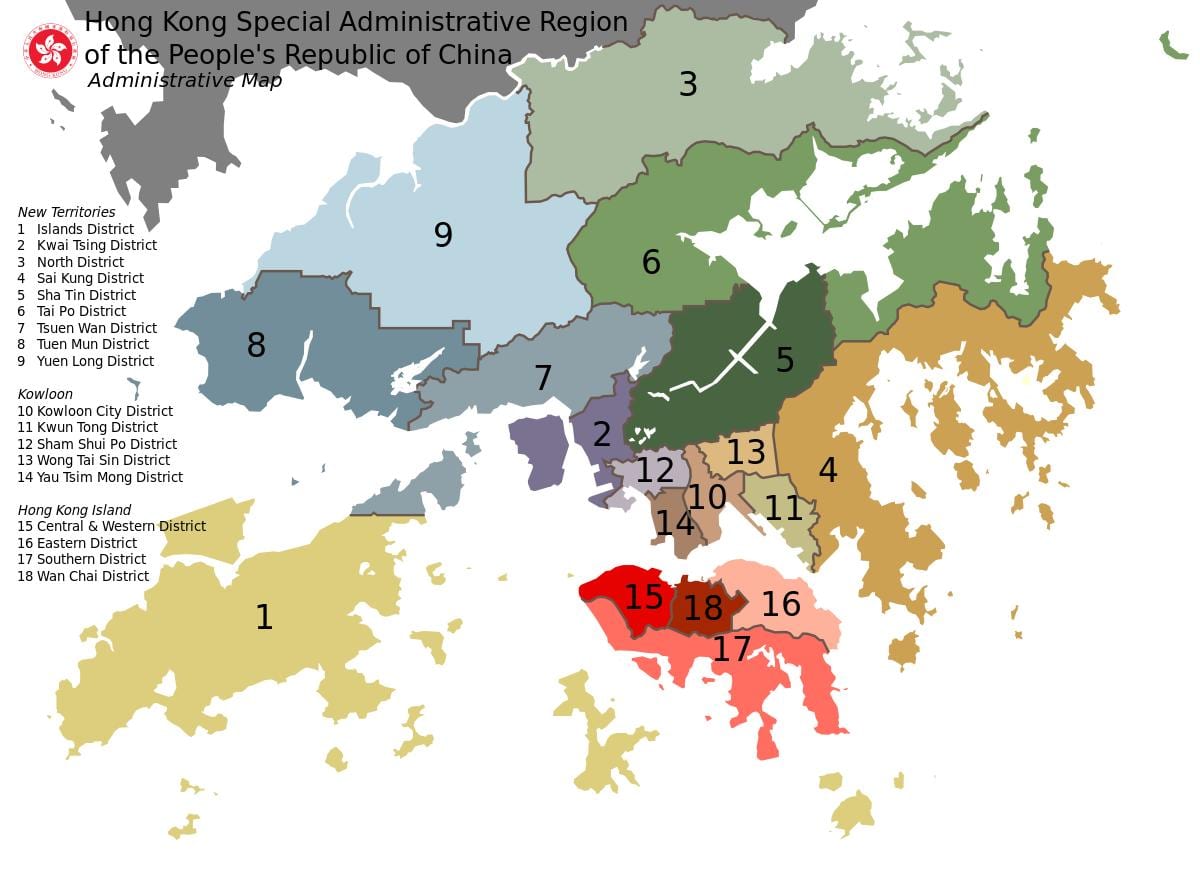 karta Hong kong četvrtine